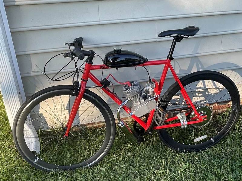 Red Road, a custom gas motorized bike built by Martin Mkary