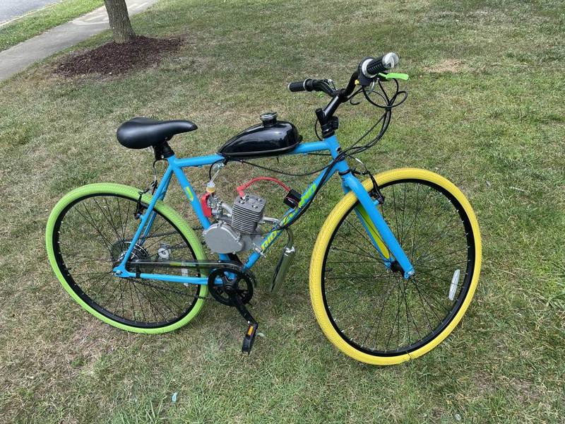 Neon Blue, a custom gas motorized bike built by Martin Mkary