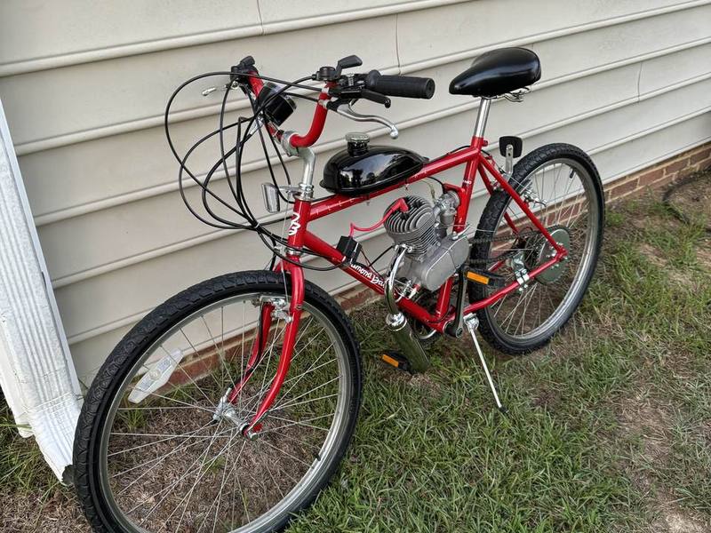 Red Mountain, a custom gas motorized bike built by Martin Mkary