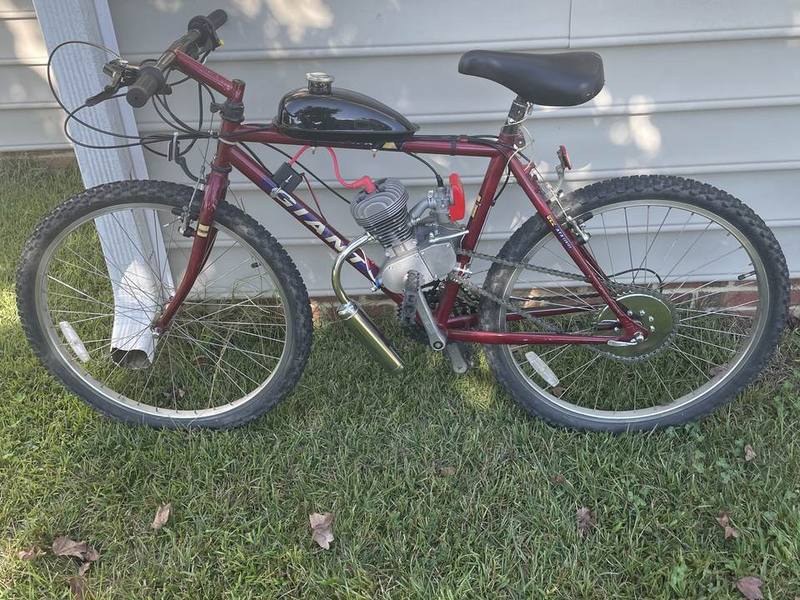 Maroon Trail, a custom gas motorized bike built by Martin Mkary